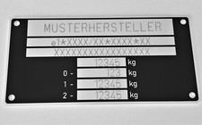 Typenschild Anhänger beschriftet für 2 Achsen, EU Format, Fz-Kl. O1/O2 - Var. 12