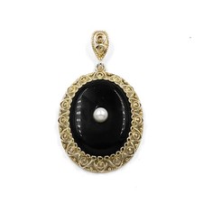 Anhänger in 800 er Silber vergoldet mit Onyx Oniz und Perle Antik!