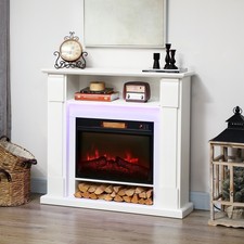 HOMCOM Elektrischer Kamin mit LED-Lichtern, realistischer Flammen-Effekt, Weiß