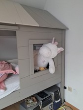 Hochbett Hausbett Grau Mit Leiter, Dach Und Fenster