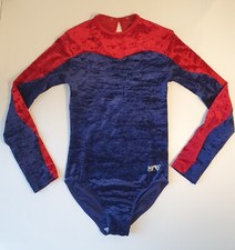 wNeu ervy Gymnastics Turnanzug langarm rot blau Samt gecrasht Gr. 152