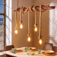 Hängelampe SEVEN SEAS - 110cm - maritim - Massivholz - Seil - Tau - 5 Leuchten