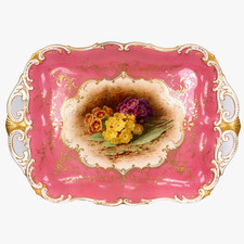 Coalport rosa Teller Chivers bemalt Stiefmütterchen Kommission V7580 B32 cm um 1910