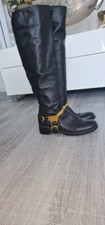 Prada Vitello Luxus leder Stiefel Leder-stiefel Reitstiefel Gr 37 38 Schwarz