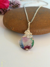 Zauberhafter antiker Anhänger Silber 830, Rheinkiesel Stein, Kette 925