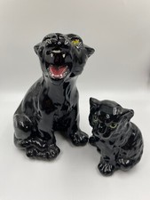 Porzellan Panther Mutter und Kind Italien? Muttertier Höhe ca. 25 cm Kind ca. 14