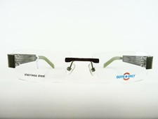 Randlose grüne Herrenbrille Brillenfassung rechteckig schmal breite Bügel Gr. M