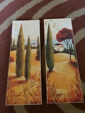 2tlg. Wandbild "Toskana-Stil" - bemaltes Holz je 12x34x2,5 cm