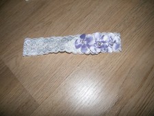 Haarband Spitze Baby Neugeborene Kopfband Weiß / Lila Stirnband für Taufe 