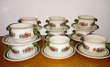 10 Suppentassen mit Unterteller, Hardstein Keramik, Italien, Florales Motiv