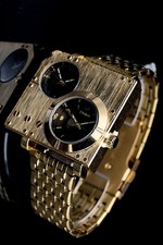 Edle XL Watch Herren Armband Uhr Dual Timer Schwarz Gold Farben Herrenuhr NEU