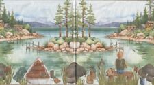 3 lose Servietten ~ Landschaft am See mit Angler Natur Fische Wald Urlaub