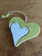 Herzanhänger / Herz / Holz / Farbe grün-weiß / natur / 11,5 cm