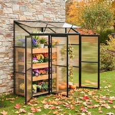 Aluminium Halb-Gewächshaus Treibhaus Frühbeet Schwarz Gestell-MIT Rückwand