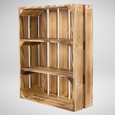 Sparpaket gebrannte Kiste flach mit 3 Fächern, Gewürzregal Obstkiste Holzregal