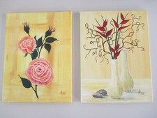 Acrylbild 2 Stk. auf Leinwand 40 x 30 cm Blumenmotive Keilrahmen handgemalt Gebr