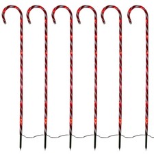 Lichterkette 6er-Set Zuckerrohrstab 100 cm Zuckerstange LED rot Gartenstäbe