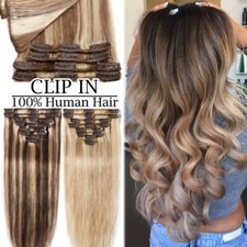 120G Echthaar Clip In Remy Human Haar Extensions Haarverlängerung 8 Tressen Lang