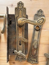 1 v 7 Jugendstil Türdrücker Türklinke Drückergarnitur Art Nouveau Schloss 1900