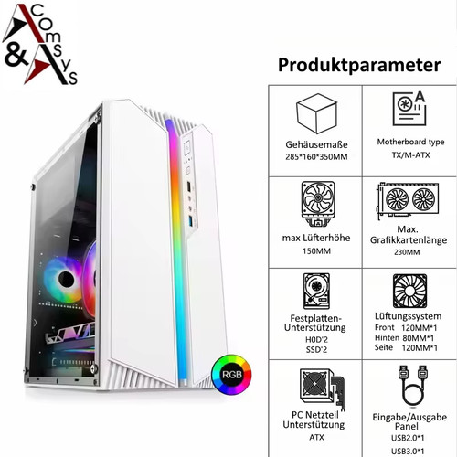 Glas gaming midi tower - glas,