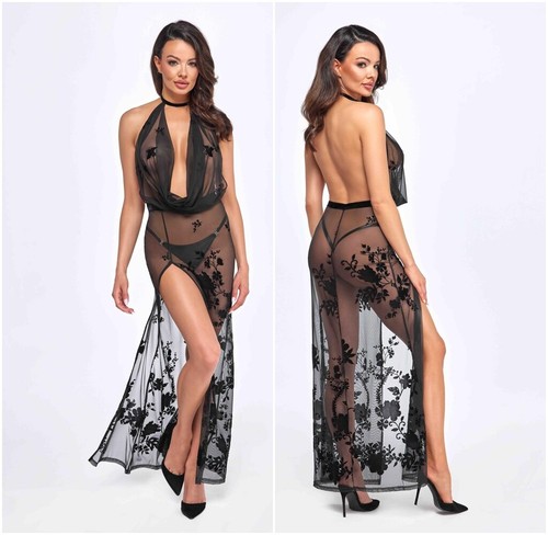 F312 noir handmade maxikleid - noir,