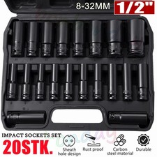 1/2" 8-32MM Steckschlüssel-Set NUSS-Set Sechskant lang Kraft Nüsse 20-tlg Satz