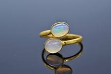 18 K Vergoldete Feuer Opal Damen Ring 925 Sterlingsilber Verstellbar Geschenk
