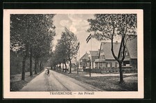 Ansichtskarte Travemünde, Strasse am Priwall mit Radfahrer 