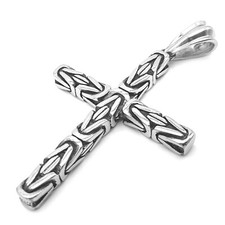 Kreuz Anhänger Edelstahl massiv / Königsketten Muster / Biker Rocker (A05)