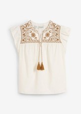 Neu Tunika mit Seidenanteil Stickerei Gr. 48 Wollweiß Damen Bluse Shirt Top Hemd