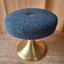 Toller Vintage Retro Gold Aluminium Fuß Schminktisch Hocker Stahl Blau Boucle