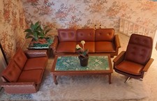 Lundby Brasilia Sofagarnitur Komplettset Vintage Rarität 70er Puppenhaus Möbel