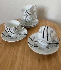 Saranda 4 Mokka-Tassen Porzellan Espresso-Set Mokka-Set weiß schwarz silber