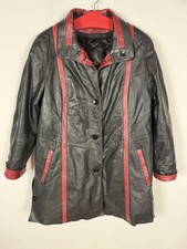 Schwarz Rot Leder Mantel  Xl