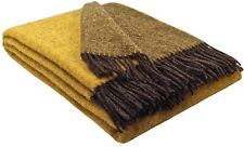 Wolldecke 100% Schurwolle Wohndecke Plaid Decke 140x200cm Braun-Gelb