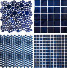 Kieselmosaik Knopfmosaik Mosaikfliese kobaltblau dunkelblau Keramik Spritzschutz