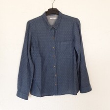 Bluse Langarm mittelblau mit kleinen weißen Tupfen  "edc"  Größe S  Baumwolle