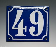 ALTE EMAIL EMAILLE HAUSNUMMER 49 in BLAU/WEISS um 1950