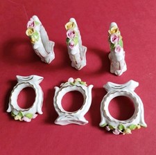 Sechs 6 Sandizell Dresden Porzellan Serviettenringe Gold Rosen Rot Gelb Vintage