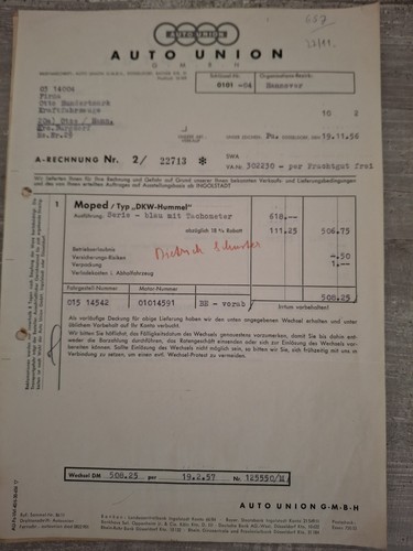 Auto union rechnung original - union,