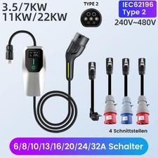 3.5-22KW 6-32A EV Ladegerät Elektroautos Strom Wallbox Typ2 1/3 Phase EU Adapter