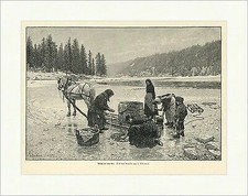 Wäsche auf dem Eise Eckenaes zugefrohrener See Frauen Trog Holzstich E 9723