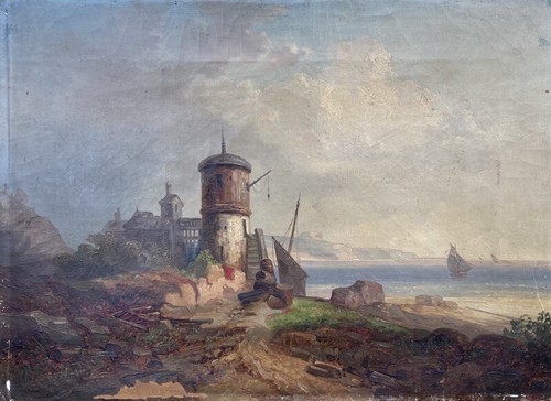 ölbild küste mit leuchtturm - Ölbild,