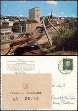 Ansichtskarte Wuppertal Schwebebahn mit Glanzstoff Hochhaus 1959