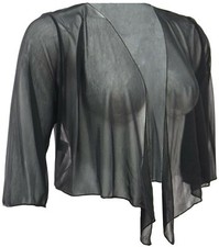 Schwarz Mesh Bolero Shrug Top Crop Cardi BH Top Transparent Chiffon Cover Up Damen