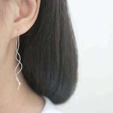 Damen Ohrringe Durchzieher Wellen Sterling Silber 925 Ohrhänger