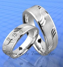 2 SILBER Trauringe Eheringe mit 3 Stein u. Gravur J94-3