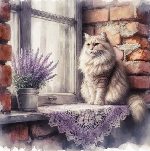 Wandbild fenster katze - wandbild,