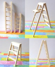 Leiter Bockleiter Trittleiter Holz Möbel Kaufladen Puppenhaus Miniatur 1:12 