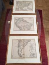 3 Bilder Stieler´s Handatlas Nord & Süd Amerika gerahmt Nachlass Echtholz Rartät